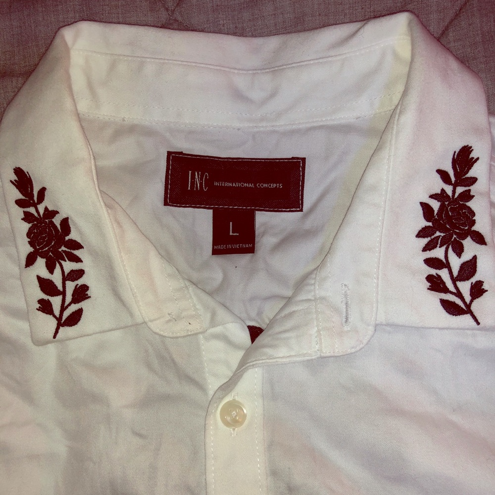 INC Dress Shirt With Embroidered Roses